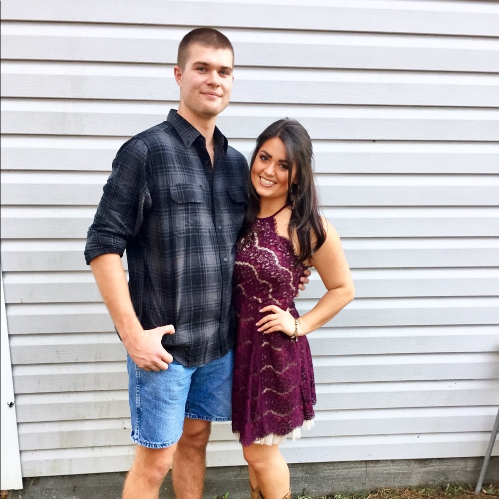Burgundy and Tan Lace Dress